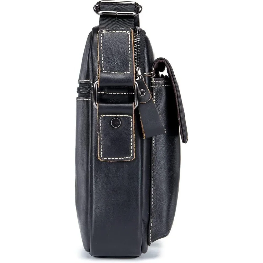 💫 Lukzijaes Leather Genuine Men Black Small Lightweight Sling Messenger Bags
